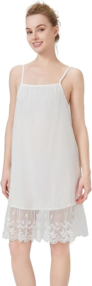 BEAUTELICATE Full Slip 100% Cotton Petticoat Vintage 1920s Dress Extender with Embroidered Lace | Amazon (US)