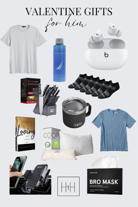 Valentine’s Day Gifts, Gifts for Him.
Valentine gifts for Him, Vuori tech tee, men’s t-shirt, Nautica Deoderizinh body spray, men’s multi-pack comfort fit no show socks, coop memory foam pillow, premium kitchen knife set with block, car phone holder, hands free phone holder, Beats noise canceling ear buds, YETI rambler insulated mug with lid, under eye cooling gel patches.
Amazon Gift Guide. 

#LTKmens #LTKGiftGuide #LTKFind