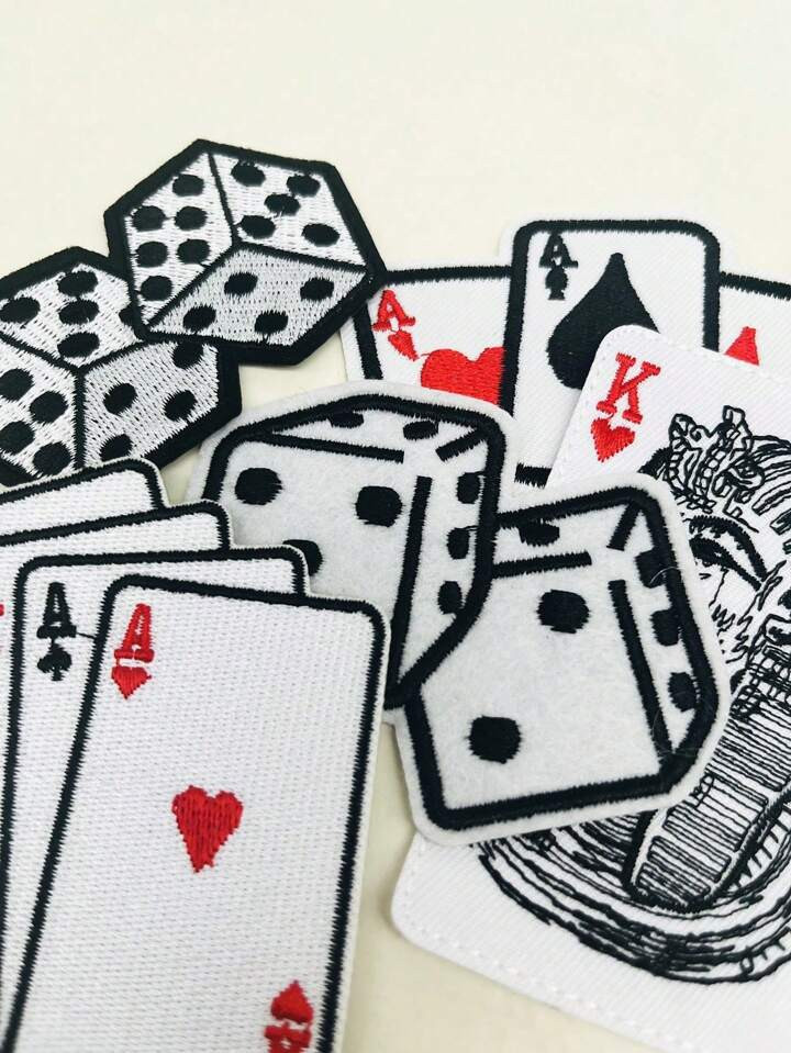 5pcs Poker Fashion Clothing Patches Card Game Iron On Patches For Clothing Appliques On Backpack Shoes Decoration Embroidered Decal | SHEIN