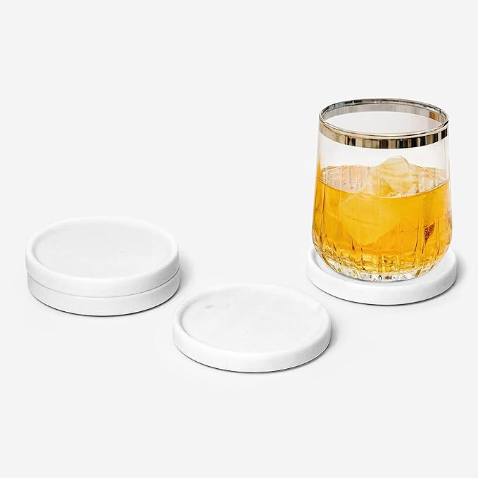 White Marble Coasters for Drinks - Marble Drink Coasters for Coffee Table, Marble Stone Coasters,... | Amazon (US)