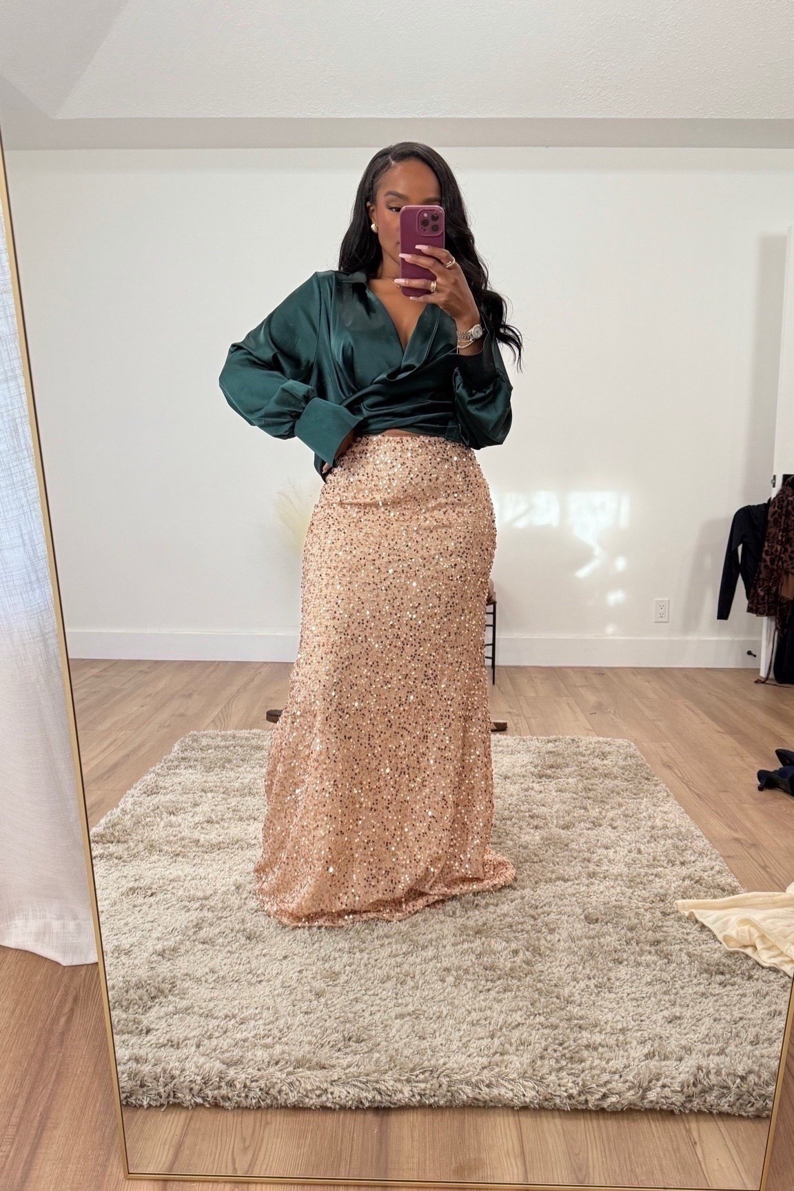 ✨ The ultimate festive glam moment
A silky wrap top paired with a full sequin maxi skirt creates the most elegant holiday look — luxe textures, effortless shine, and a silhouette that photographs beautifully for every celebration.

Perfect for holiday soirées, winter date nights, and dressy evening events.

📏 Sizing: Small
Height — 5’4” | 138 lbs | Bust — 34D | Waist — 27” | Hips — 40” | Jeans/Pants — 27 Long or 4 Long

holiday outfit idea, sequin skirt styling, satin top outfit inspiration, elevated festive looks, chic Christmas party outfit ideas

✨ Everything linked below for easy shopping

Follow me on Instagram and YouTube @kirasfashionfinds

#LTKootd #LTKHoliday #LTKPetite