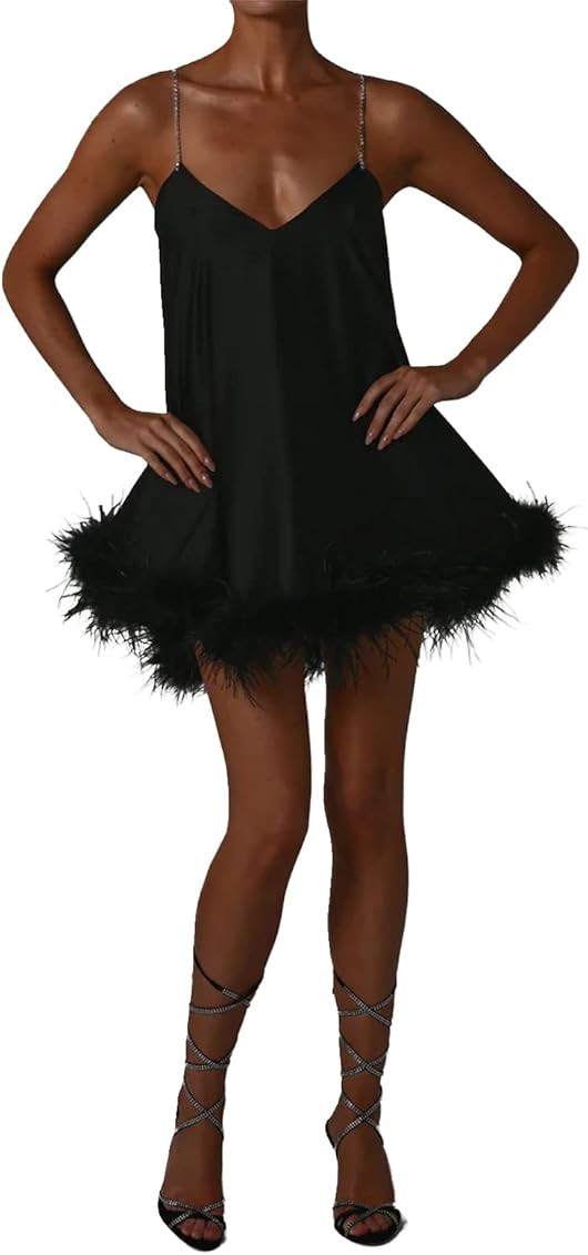 Black Mini Feather Dress  | Amazon (US)