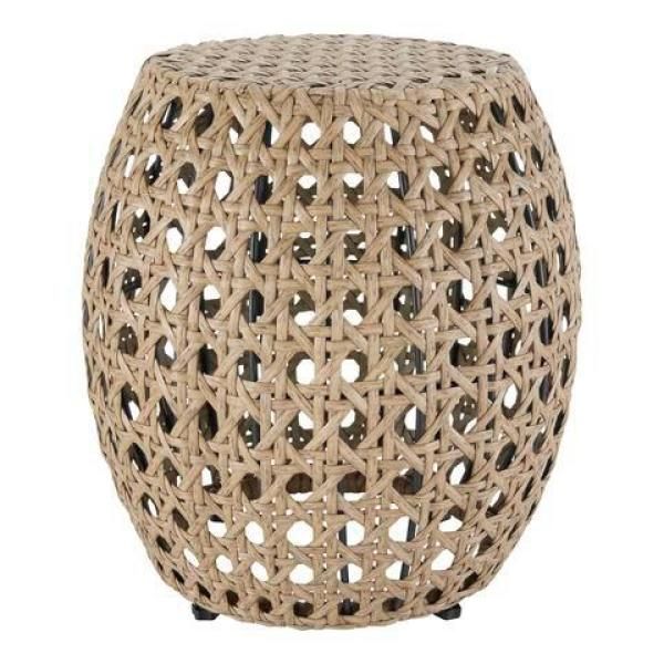 Hampton Bay Canning Tan Wicker Steel Garden Stool | The Home Depot