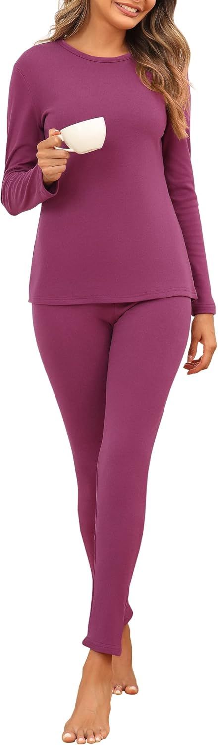 MISSKY Thermal Underwear Sets for Women Fleece Lined Long Johns Base Layer Pajamas Set Cold Weath... | Amazon (US)