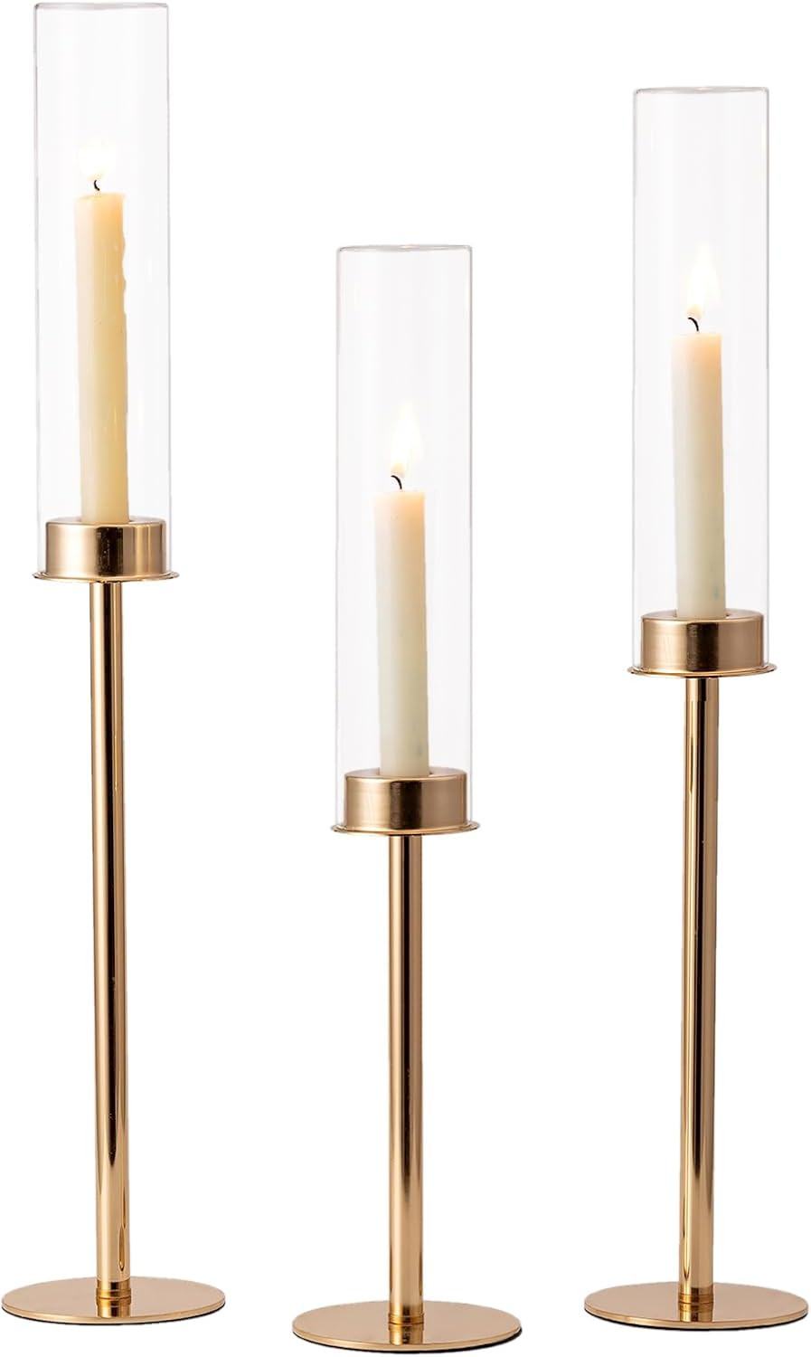 Hewory Gold Candle Holders Tall Hurricane Candlestick Holders: 3Pcs Taper Candle Holder Candelabr... | Amazon (US)