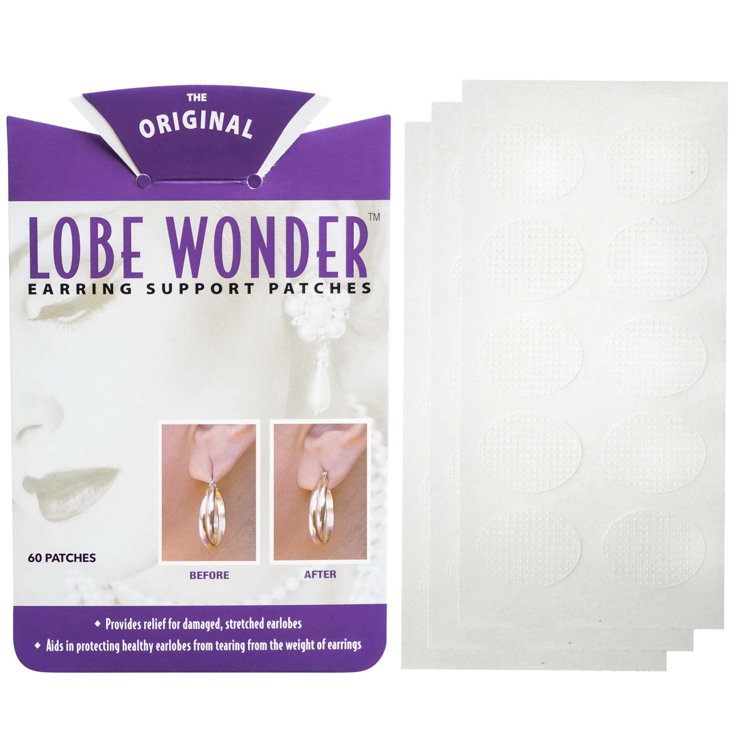 Lobe Wonder - The ORIGINAL Ear Lobe Support Patch for Pierced Ears - Eliminates the Look of Torn ... | Amazon (US)