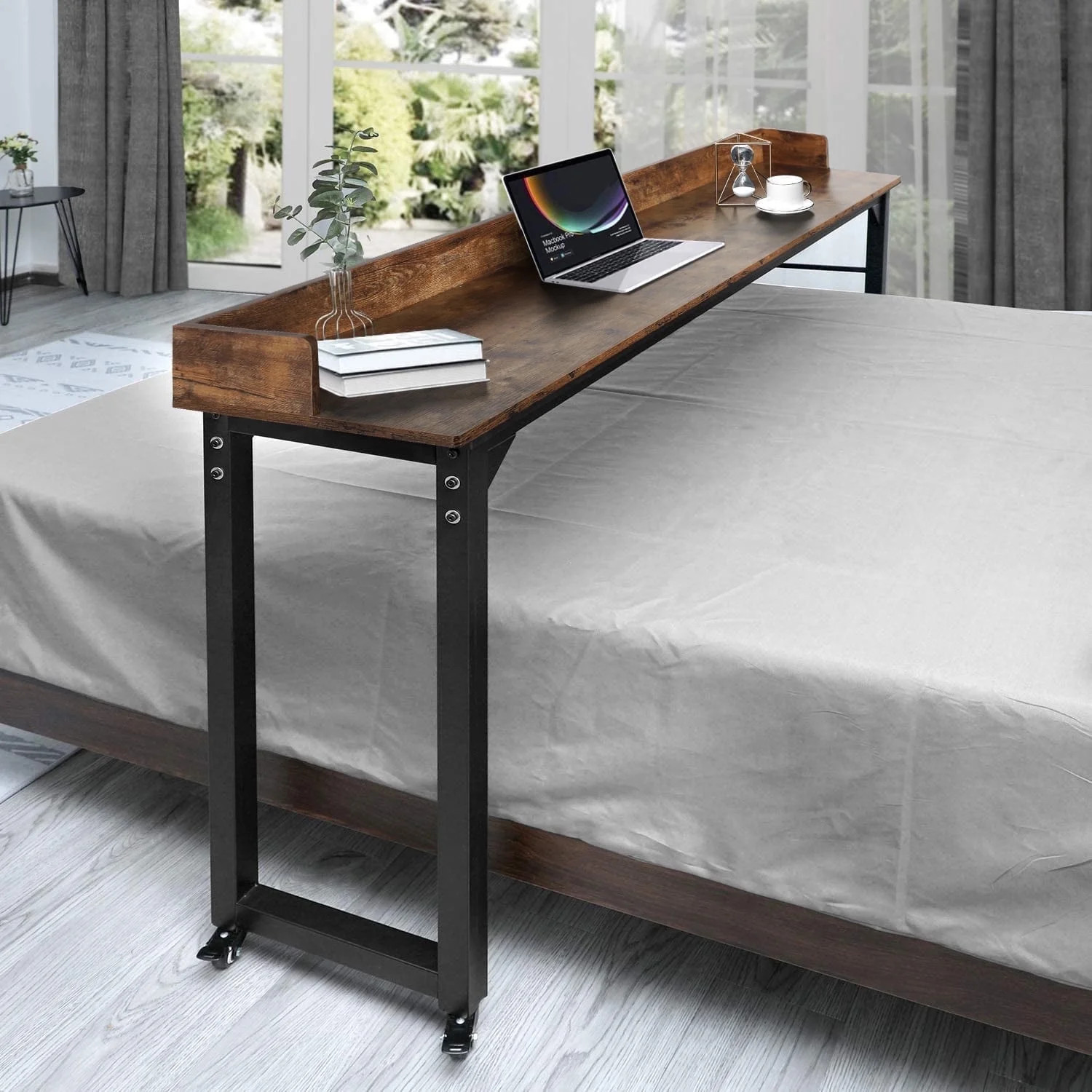 LAZY BUDDY 70.8'' Overbed Table for Queen/Full Size Bed, Mobile Dining Table Computer Desk with W... | Walmart (US)