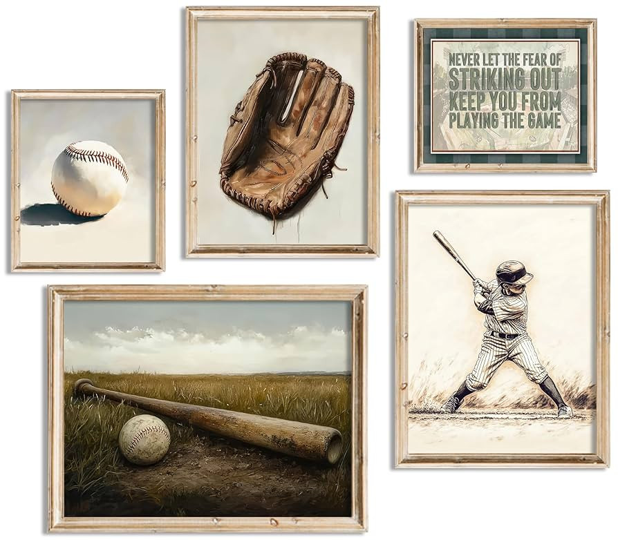 XJHWOP Baseball Nursery Wall Art Vintage Baseball Field Wall Decor Nursery Painting Neutral Sport... | Amazon (US)
