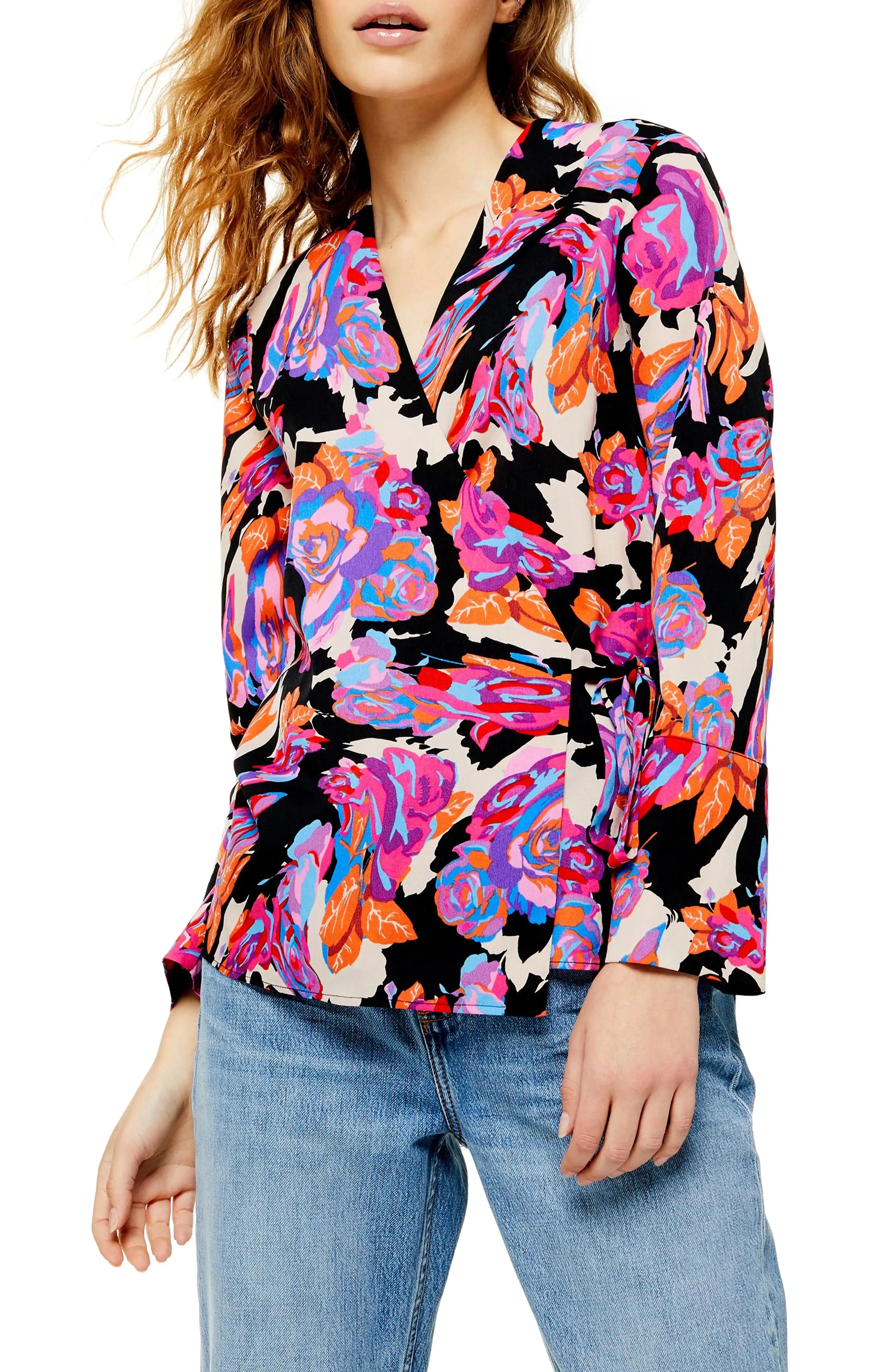 Floral Tie Wrap Blouse | Nordstrom