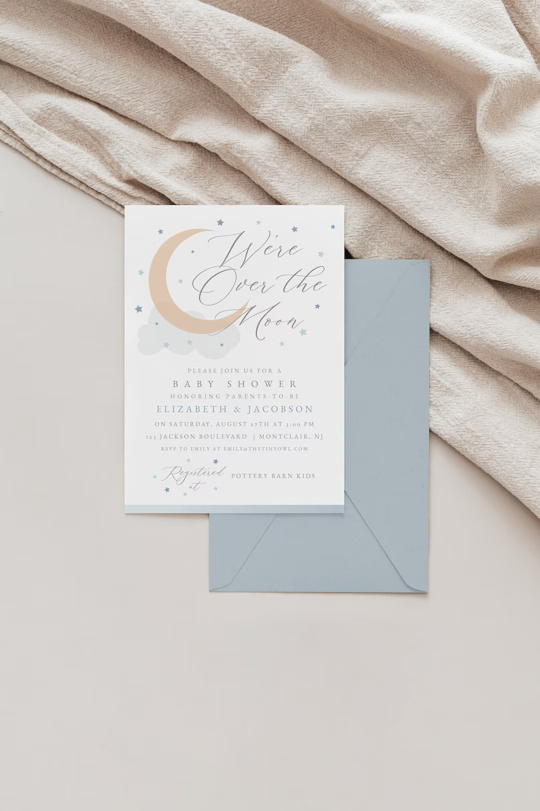 Editable Over the Moon Baby Shower Invitation Template, Blue Twinkle Little Star Baby Shower Invi... | Etsy (US)