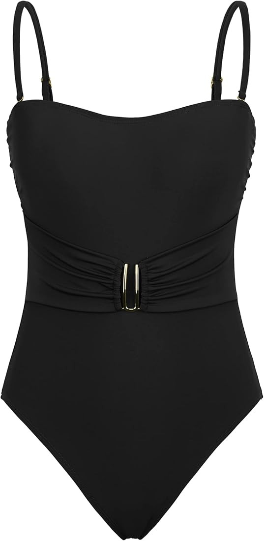 Cindy's aunt Women's Bandeau One Piece Swimsuits Tummy Control Bathing Suits with Belt High Cut M... | Amazon (US)