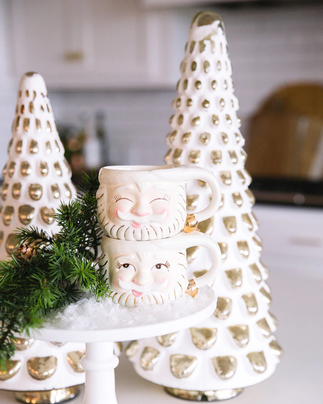 Papa Noel Cream Mug - Eyes Open | Pink Antlers