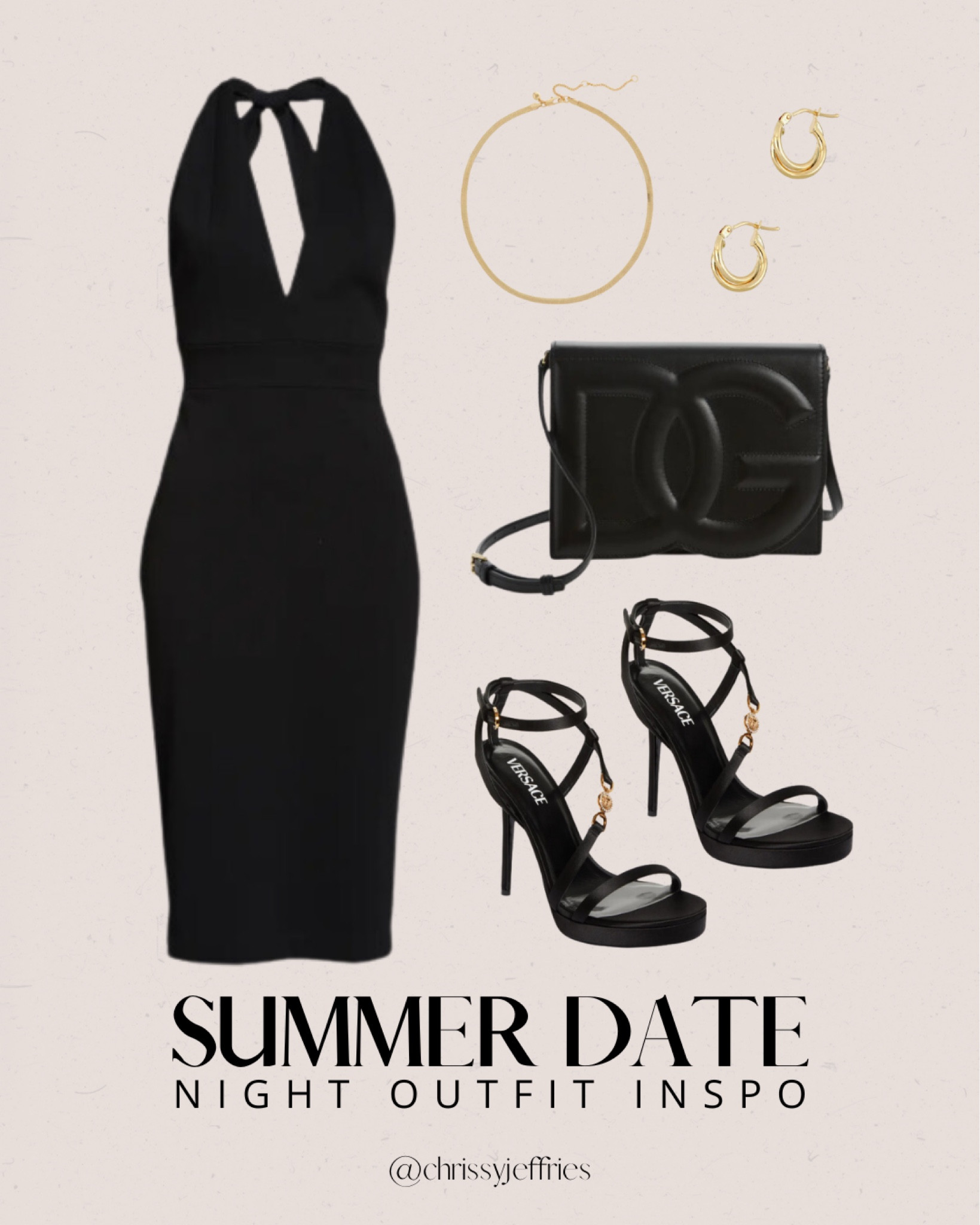  Turn heads on your summer date night with this elegant and sultry outfit. The black halter dress exudes sophistication, while the strappy high heels add a touch of allure. Accessorize with a chic black clutch, gold hoop earrings, and a delicate gold necklace to complete the look. Perfect for an unforgettable evening, this ensemble combines timeless elegance with modern flair.

 #SummerDateNight #ElegantOutfit #DateNightFashion #ChicStyle #EveningGlamour

#LTKsummer #LTKwedding #LTKpartywear