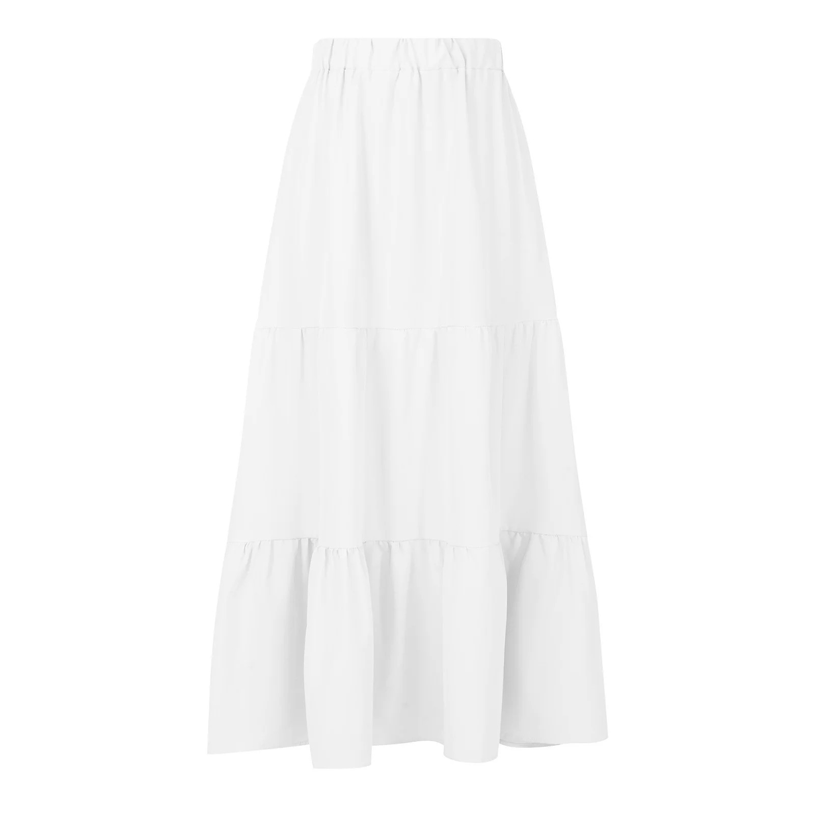 Npasoilc Skirts for Women Trendy Elastic High Waist Tiered Ruffle Hem Pleated A-Line Skirt Solid ... | Walmart (US)