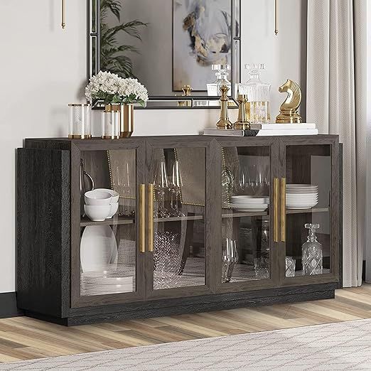 BELLEZE Sideboard Buffet Cabinet, Modern Wood Glass-Buffet-Sideboard with Storage, Console Table ... | Amazon (US)