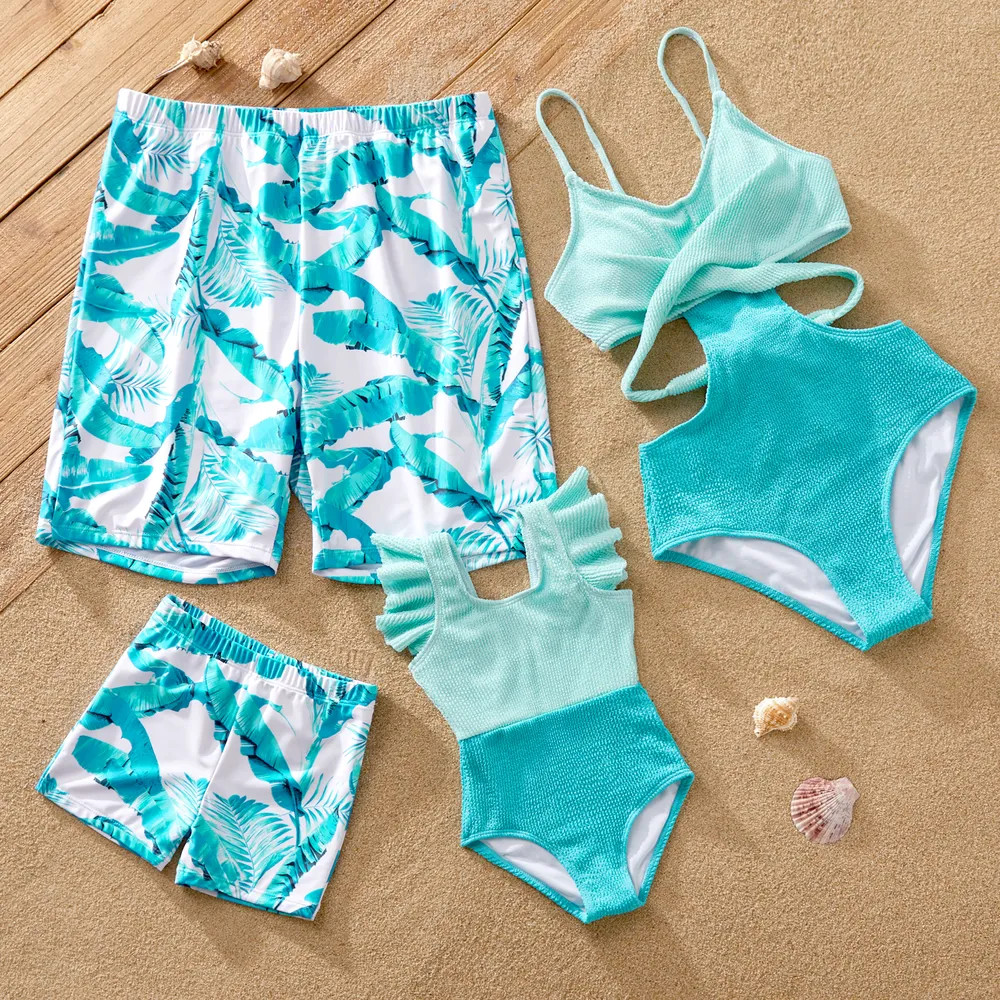 Family Matching Crisscross Front One-piece Swimsuit or Plant Print Swim Trunks Shorts | PatPat