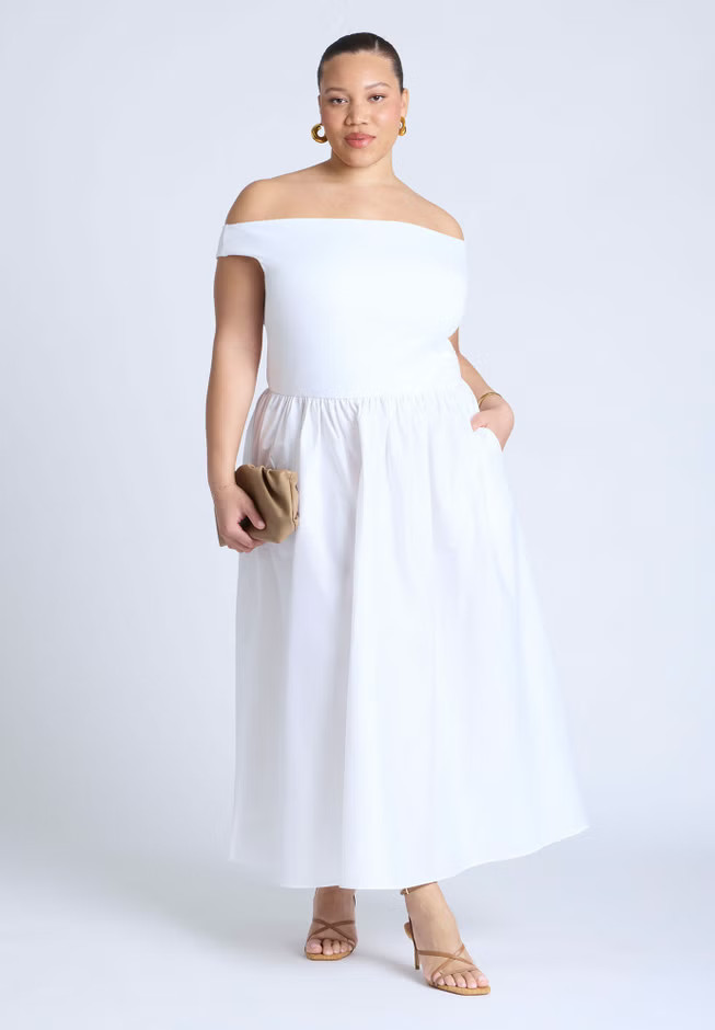 Boat Neck Mixed Fabric Dress | Eloquii
