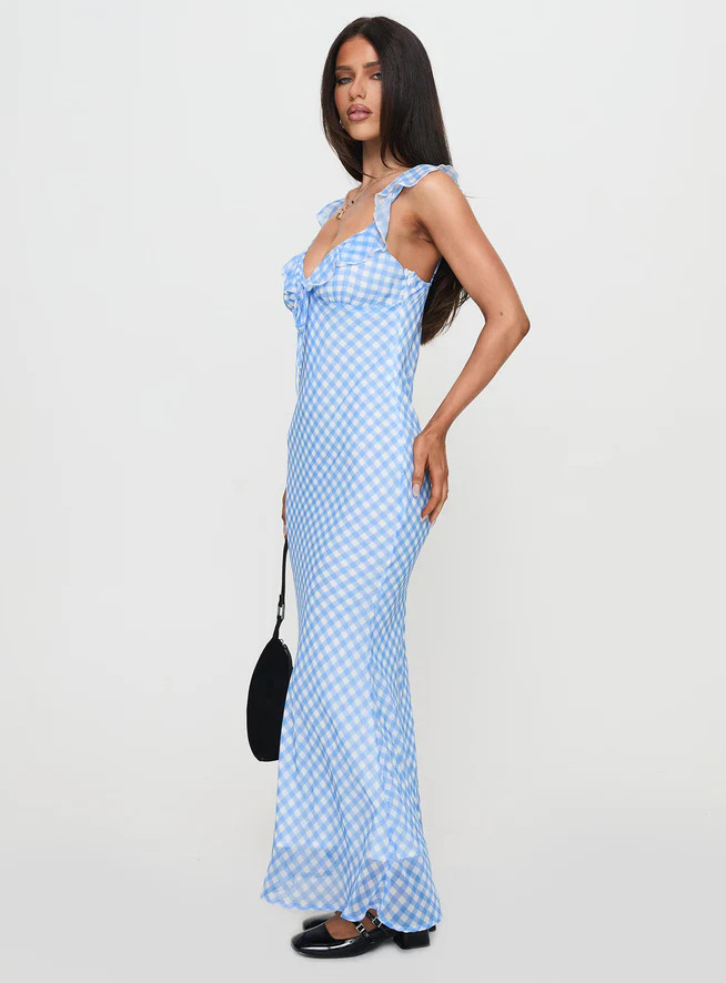 Brigette Maxi Dress Blue Gingham | Princess Polly US