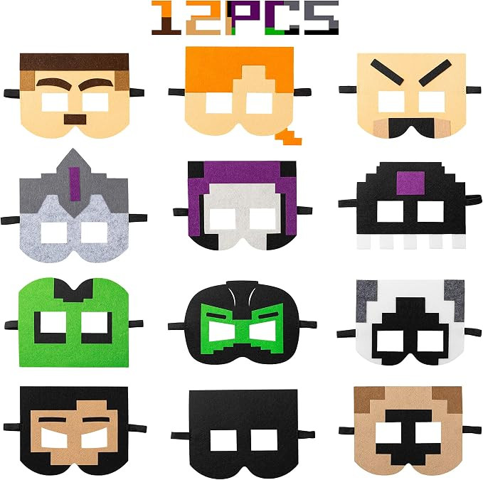 HAOORYX 12Pcs Pixel Miner Crafting Party Masks, Costumes Parties Dress Up Video Game Decor Preten... | Amazon (US)