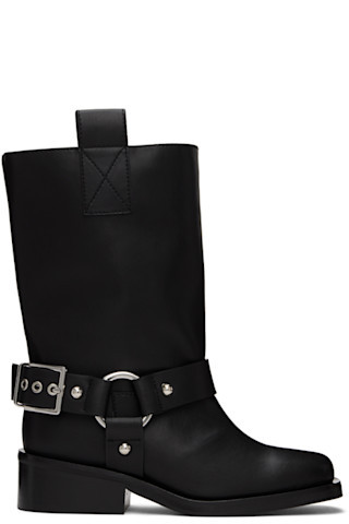 Black Mid Shaft Biker Boots | SSENSE