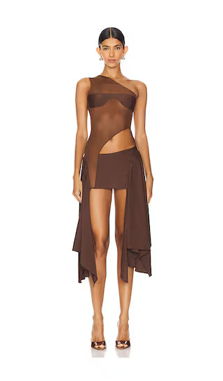 x REVOLVE Tricot Mesh Dress in Chocolate Brown | Revolve Clothing (Global)