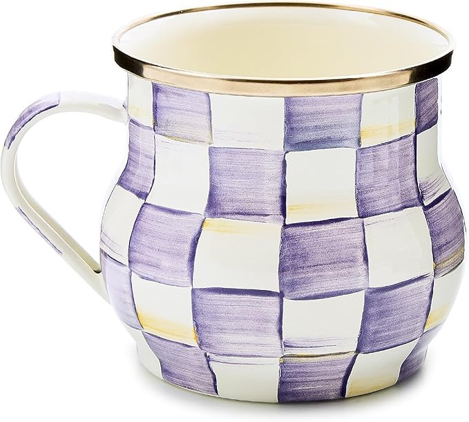 MACKENZIE-CHILDS Enamel Mug, Cute Enamelware Tea or Coffee Mug, 16 Ounces, Purple-and-White Violet Check | Amazon (US)