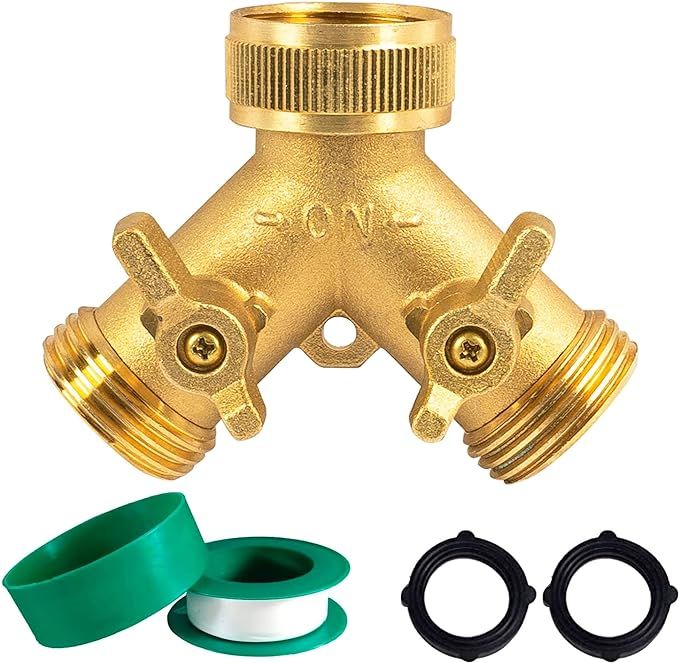 Hourleey Brass Garden Hose Splitter (2 Way), Solid Brass Hose Y Splitter 2 Valves with 2 Extra Ru... | Amazon (US)