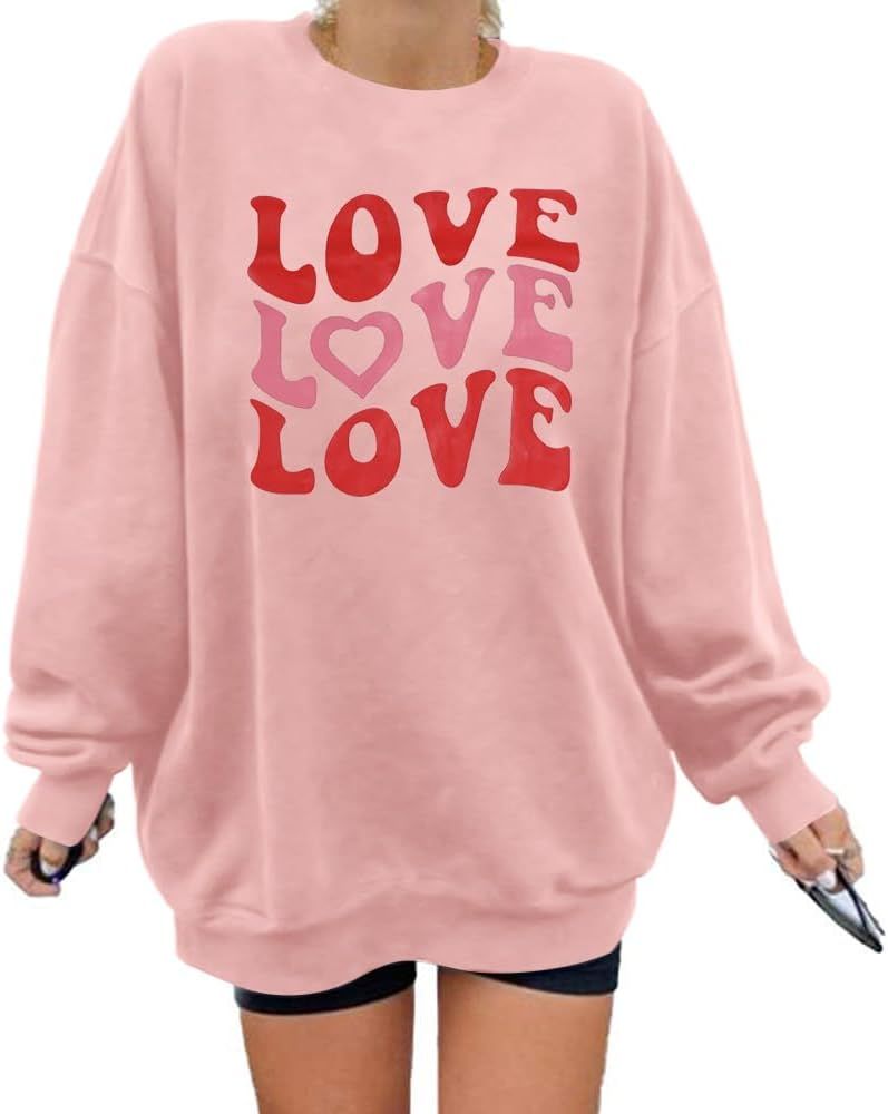 LUKYCILD Love Sweatshirt Women Valentine's Day Shirts Funny Graphic Long Sleeve Lightweight Shirt... | Amazon (US)