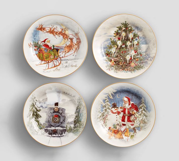 Nostalgic Christmas Stoneware Salad Plates - Set of 4 | Pottery Barn | Pottery Barn (US)