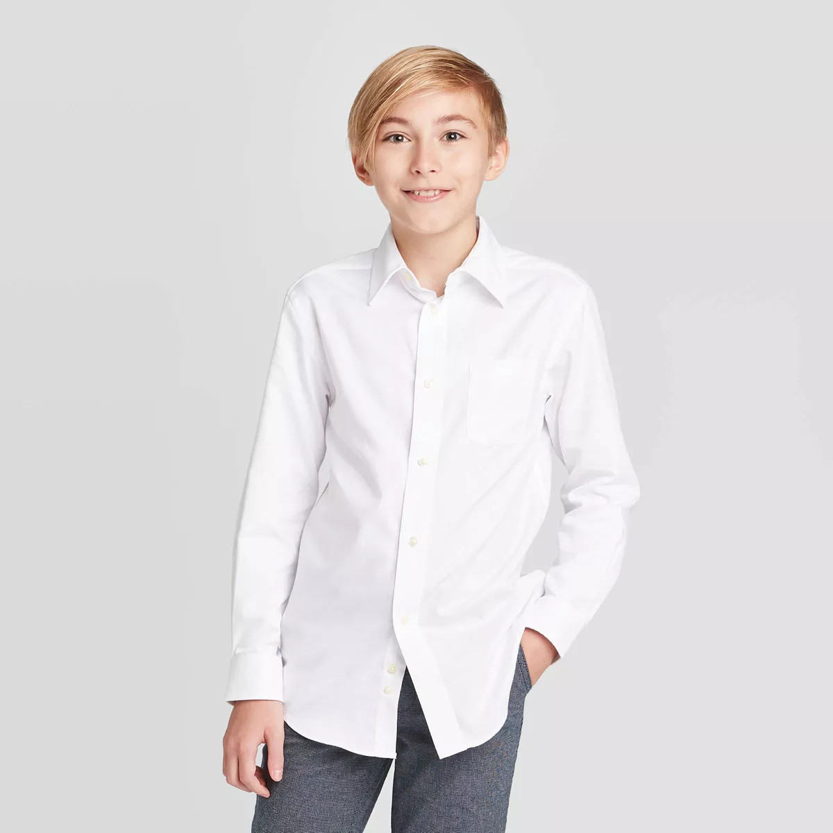 Boys' Long Sleeve Woven Button-Down Shirt - Cat & Jack™ White S | Target