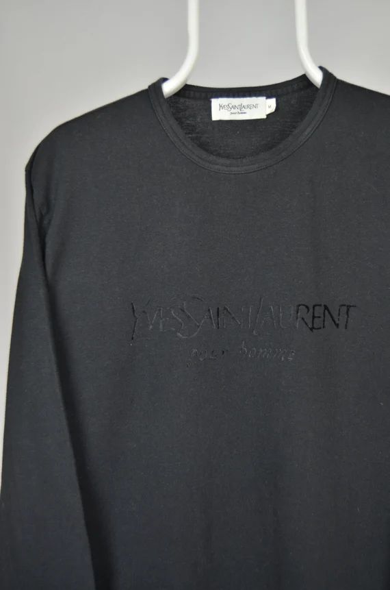 Men's Yves Saint Laurent YSL Vintage 90s Retro Black Big Black Cotton Elastic Long Sleeve Tee T S... | Etsy (US)