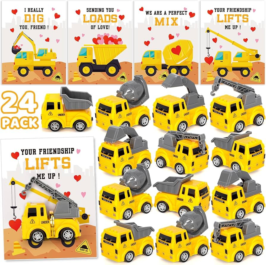 Duchong Valentines' Day Cards for Kids Classroom, 24 Packs Construction Vehicle Truck with Greeti... | Amazon (US)