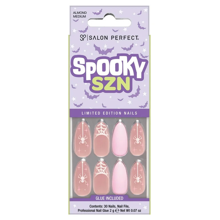 Salon Perfect Halloween Fall Artificial Fake Press On Nails, 408 Pink Web French, Medium Almond, ... | Walmart (US)