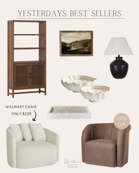 Yesterdays Best Sellers 
Walmart accent chair / table lamp / Warwick storage bookcase brown / landscape wall art / artisan studio clam candle / channeled curved back accent chair 

#LTKhome #LTKsalealert