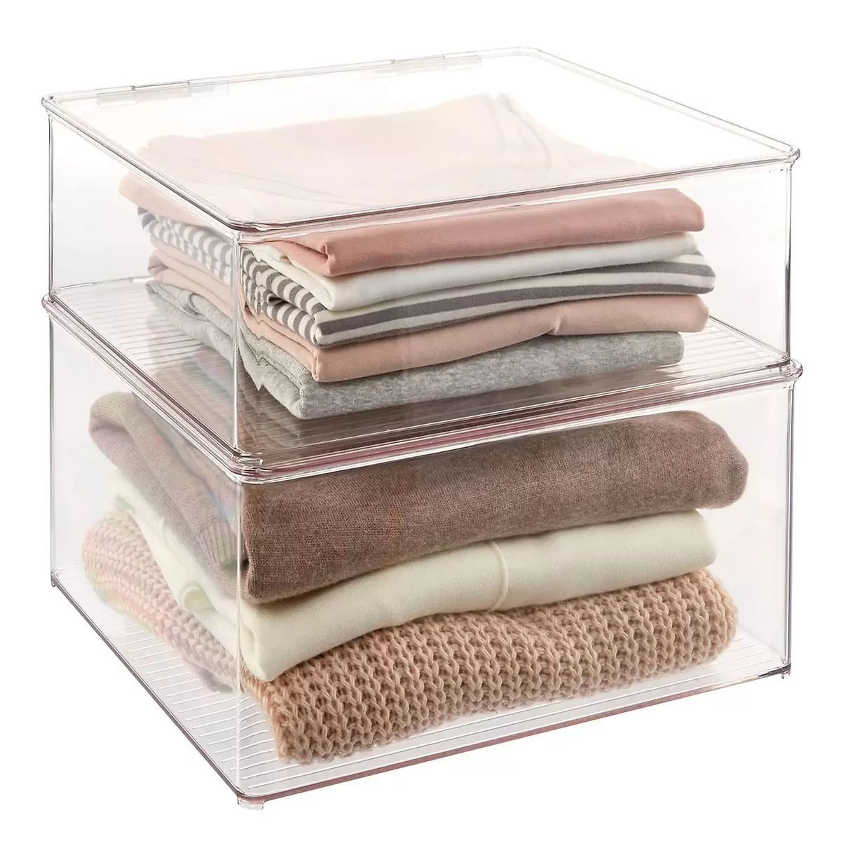 iDESIGN Hinged-Lid Stackable Shirt Box Clear | The Container Store