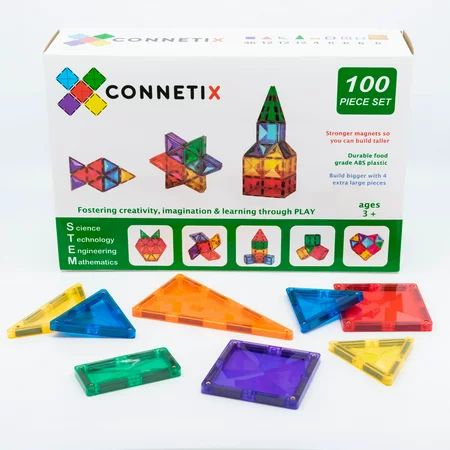 Connetix Magnetic Tiles 100 Piece Set Stronger Magnets so You can Build Big Open Ended Toys - Encour | Walmart (US)