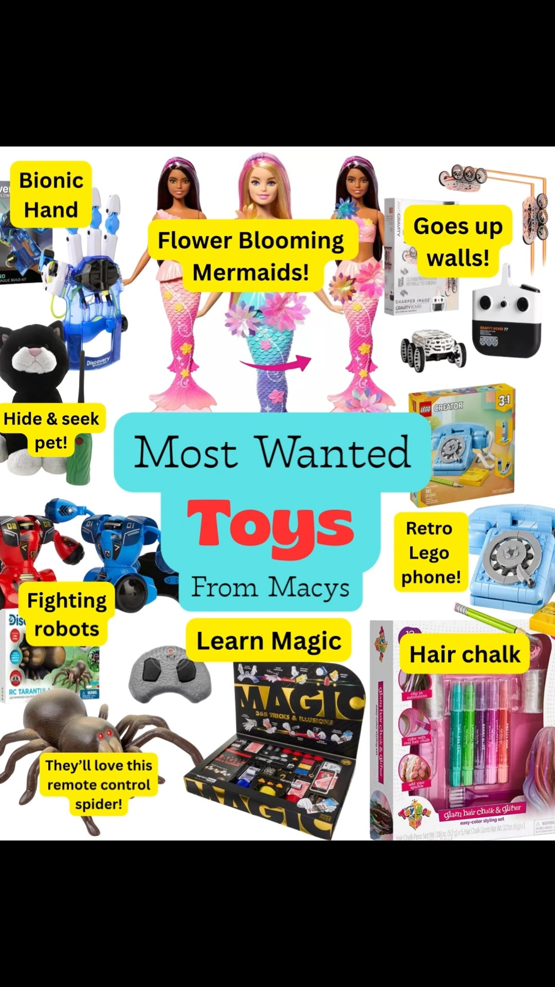 The most wanted kids toys this Christmas at Macy’s! These are all on limited time deals so click the links & buy quickly! My daughter is gonna absolutely love the flower blooming mermaids & my son I know is gonna enjoy spooking everyone with this remote control spider! Haha 
#kidstoys #christmasgifts #kidsgifts 

#LTKGiftGuide #LTKmomlife #LTKKids