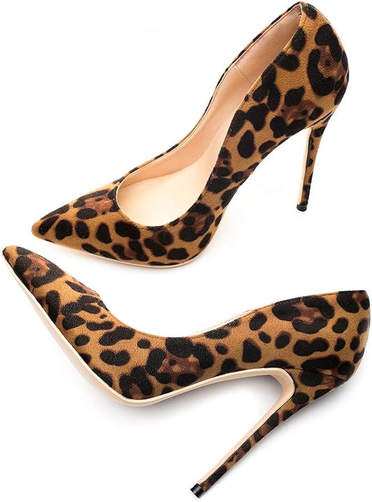 Miluoro Flock Leopard Classical High Heels Sexy Wedding Party Women Pumps Shoes | Amazon (US)