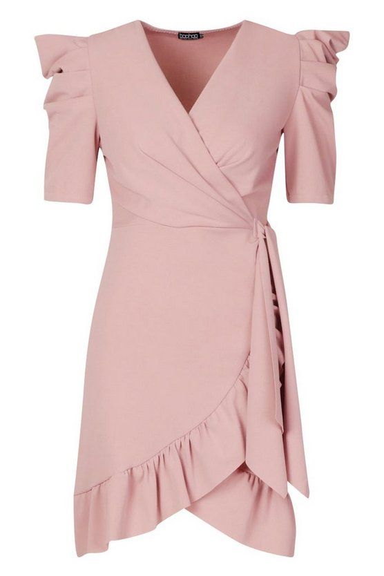 Puff Sleeve Wrap Ruffle Tea Dress | Boohoo.com (US & CA)