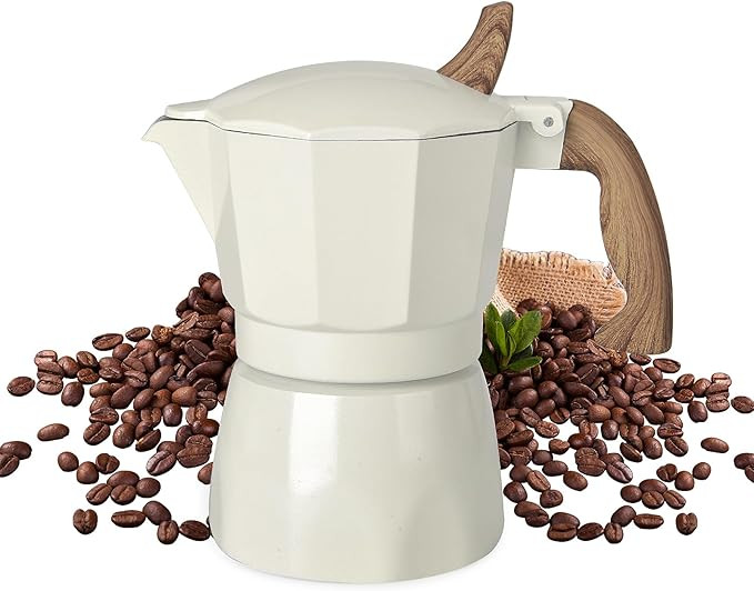 Moka Pot Aluminium Stovetop Espresso Maker Italian Coffee Maker with Cool Touch Handle (White, 3 ... | Amazon (US)