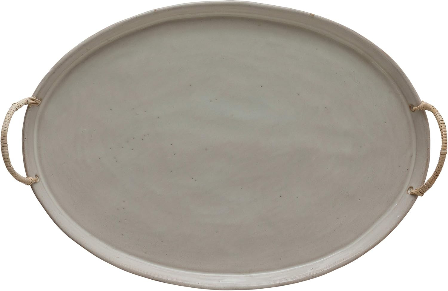 Creative Co-Op Stoneware Platter with Rattan Wrapped Handles, Reactive Glaze, White & Brown (Each... | Amazon (US)