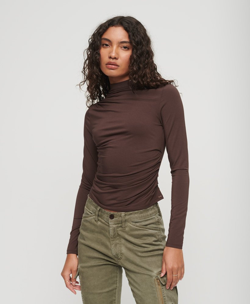Long Sleeve Ruched Mock Neck Top | Superdry (UK)