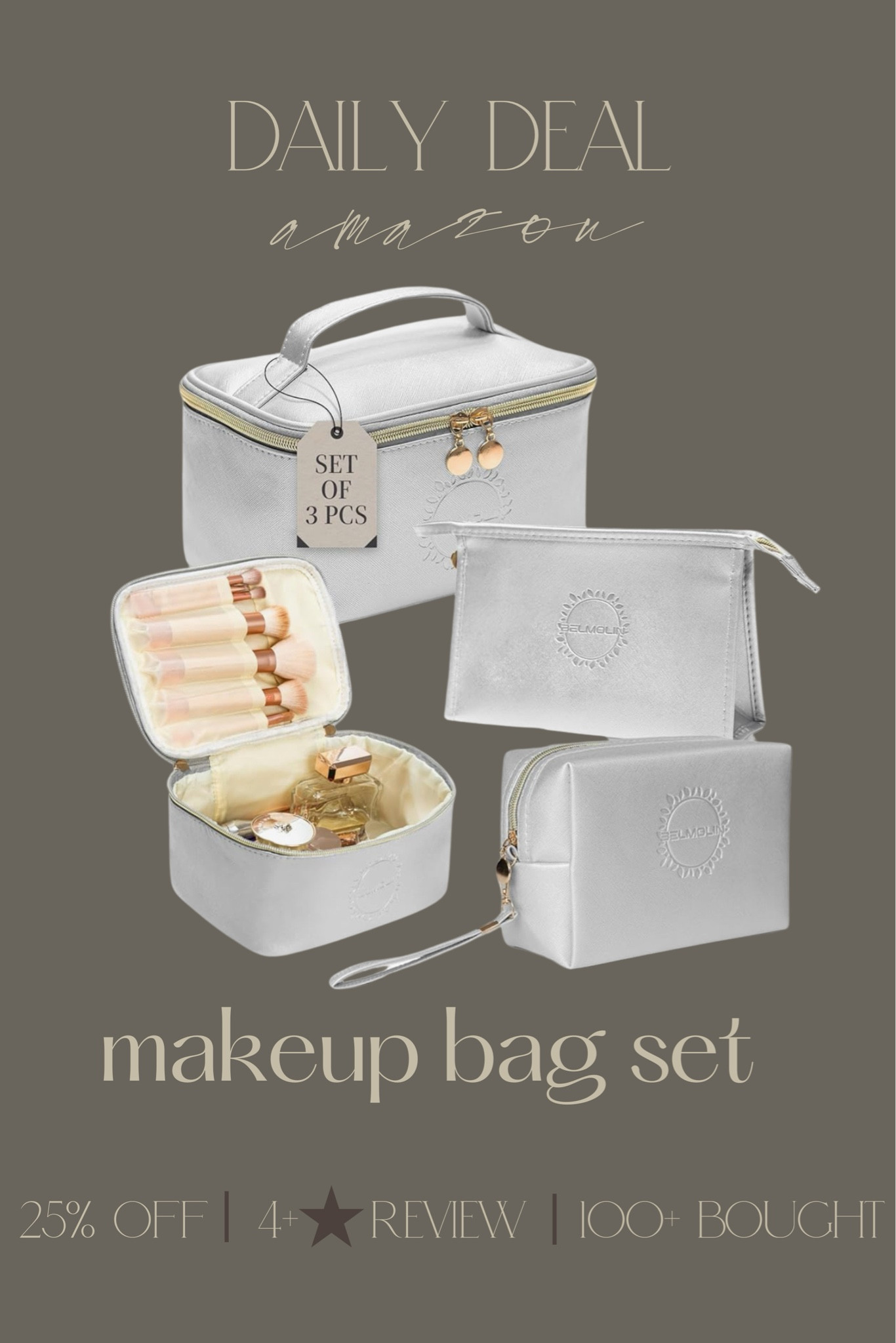 Amazon Daily Deal! Another great gift idea! This makeup bag set is currently 25% off making them under $11! They have over a 4 star rating with over 100 bought this month! Perfect for your teenager, friend, or to keep for yourself!
#amazondailydeal #amazonbeauty #amazondeal #amazonsalealert #makeupbag

#LTKGiftGuide #LTKStyleTip #LTKBeauty