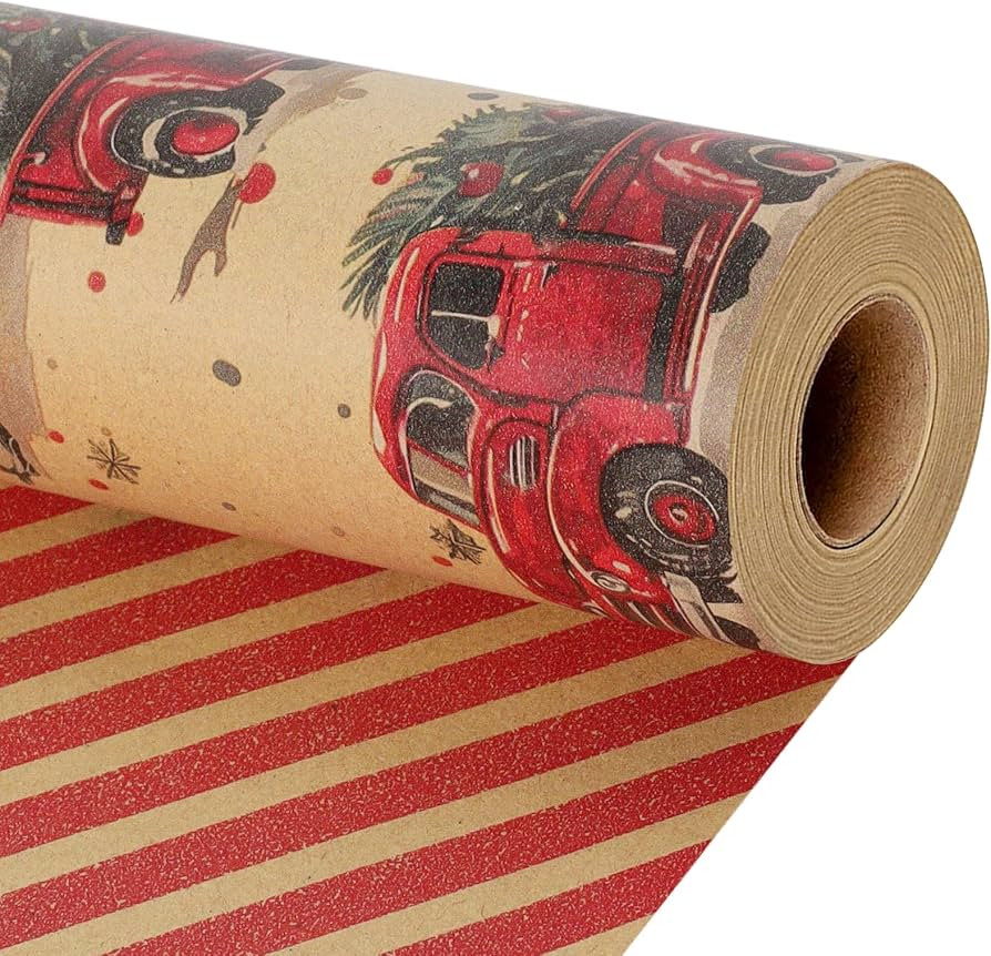 BIOBROWN Christmas Wrapping Paper Vintage Trucks Design for Xmas, Party | Amazon (US)