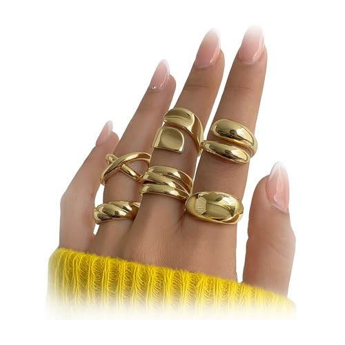 YEEZII Chunky Gold Rings for Women Non Tarnish, 6 PCS 18K Gold Plated Stackable Thumb Ring, Statement Women Rings Set | Amazon (US)