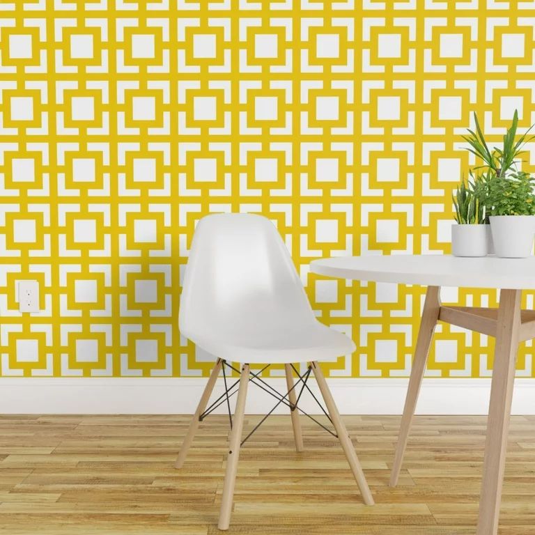 Removable Wallpaper 12ft x 2ft - Sunny Yellow Trellis Lattice Squares Geometric Midcentury Modern... | Walmart (US)