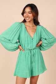 Lunetta Long Sleeve Romper - Green | Petal & Pup (US)