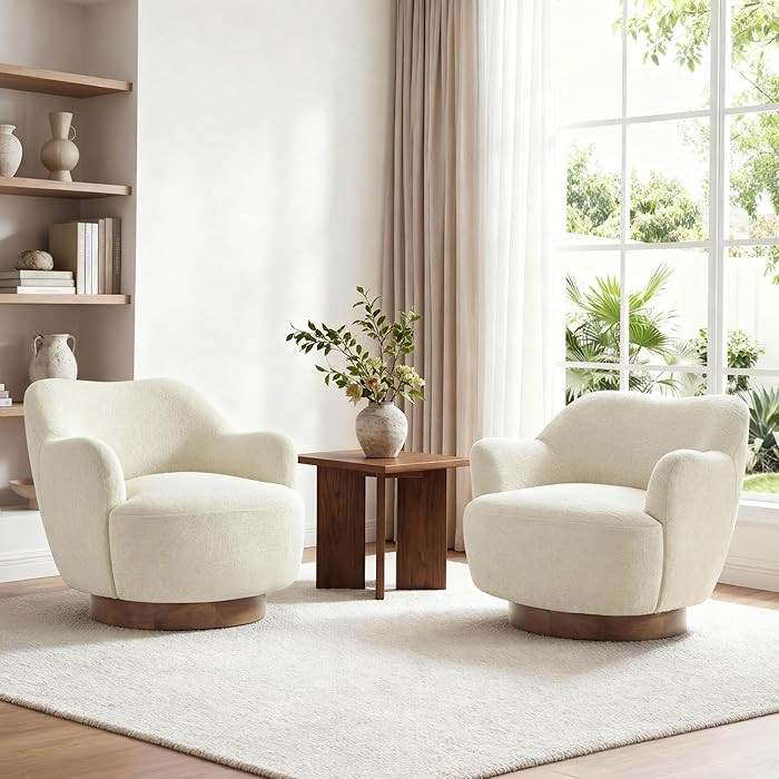 Swivel Accent Chair Set of 2,Upholstered Barrel Chair with Curves Camel Back Design,Modern Arm Ch... | Amazon (US)