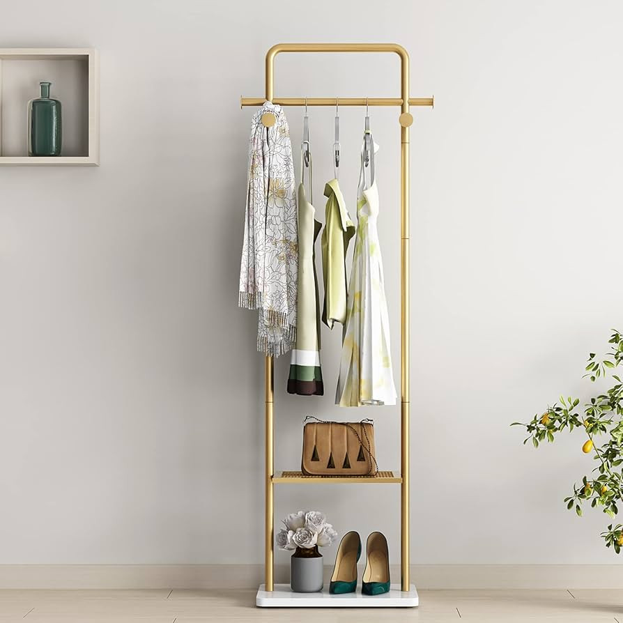 TIEOU Gold Clothes Racks with Shelf, Heavy Duty Gold Clothing Racks for Boutiques, Free-Standing ... | Amazon (US)