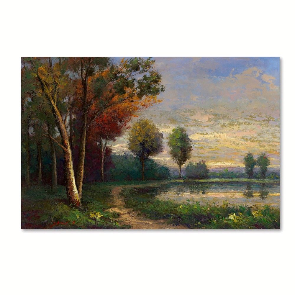 Trademark Fine Art 24"" x 16"" Daniel Moises 'Landscape with A Lake' Canvas Art, Adult Unisex | Target